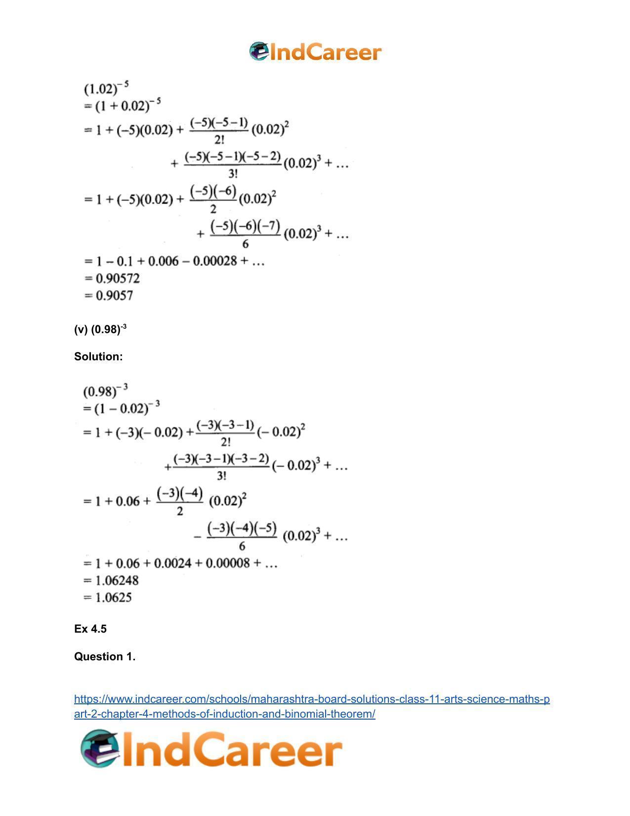 Maharashtra Board Solutions Class 11-Arts & Science Maths (Part 2): Chapter 4- Methods of Induction and Binomial Theorem - Page 82
