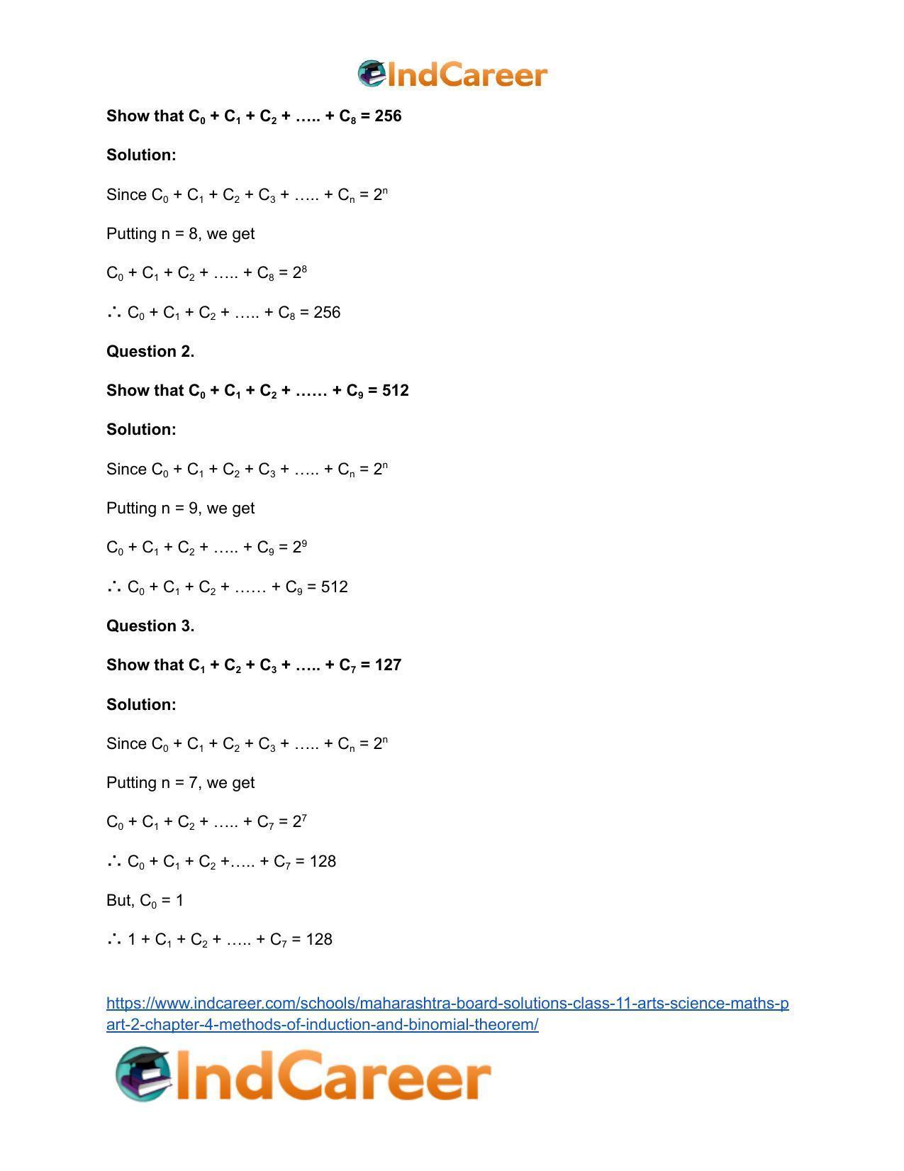 Maharashtra Board Solutions Class 11-Arts & Science Maths (Part 2): Chapter 4- Methods of Induction and Binomial Theorem - Page 83
