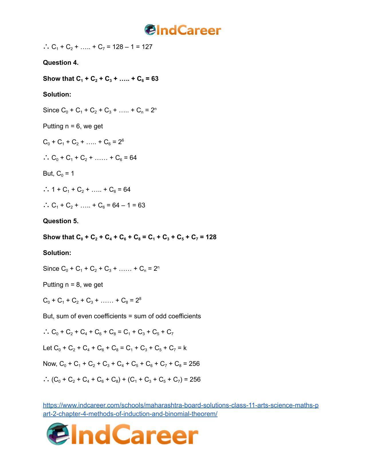 Maharashtra Board Solutions Class 11-Arts & Science Maths (Part 2): Chapter 4- Methods of Induction and Binomial Theorem - Page 84