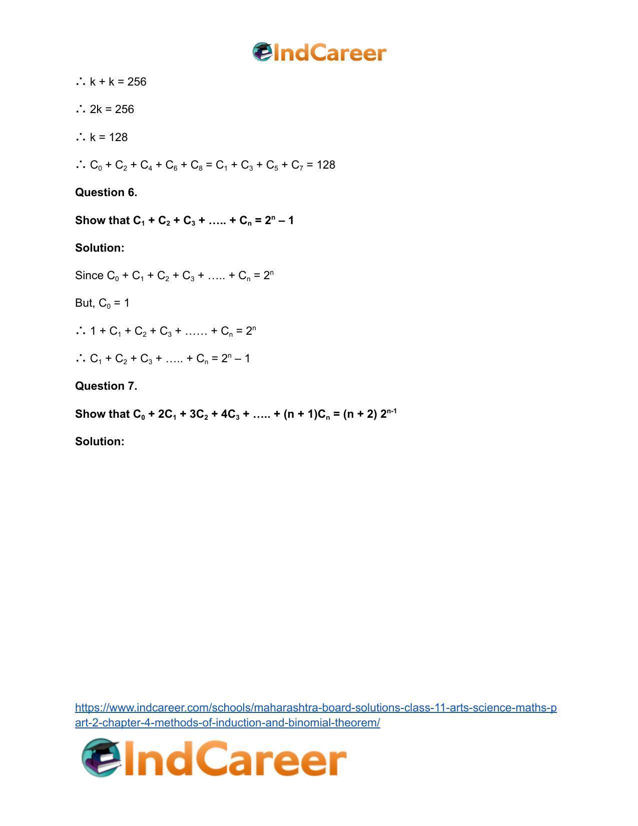 Maharashtra Board Solutions Class 11-Arts & Science Maths (Part 2): Chapter 4- Methods of Induction and Binomial Theorem - Page 85