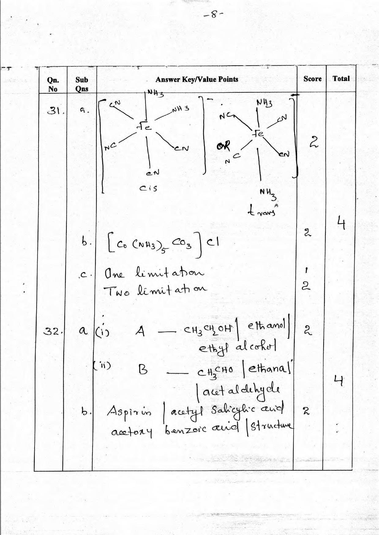 Kerala Plus Two 2018 Chemistry Answer Key - Page 8