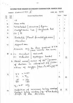 Kerala Plus Two 2018 Chemistry Answer Key