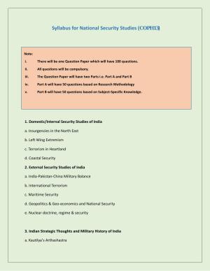 NTA PhD Entrance Exam National Security Studies Syllabus