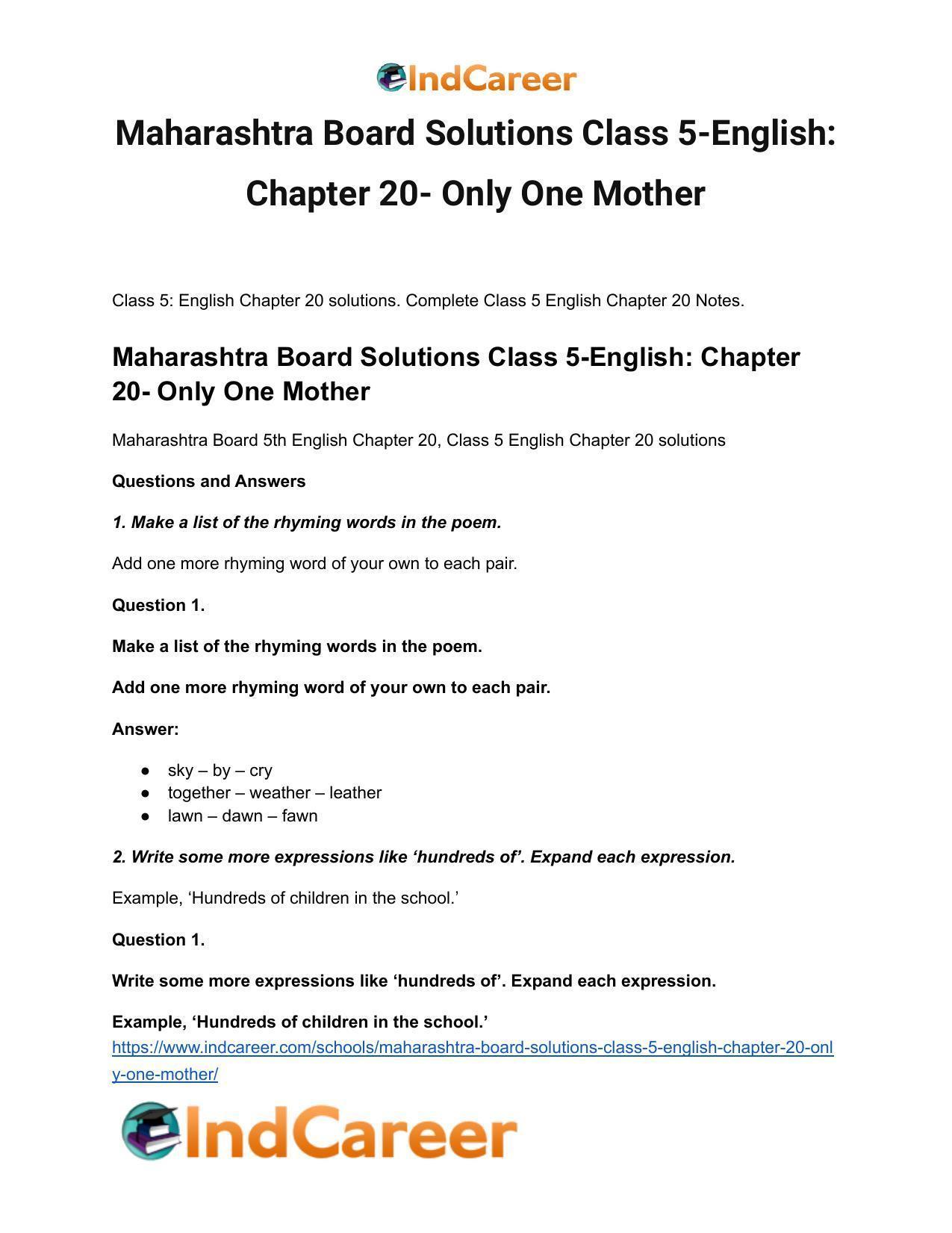 Maharashtra Board Solutions Class 5-English: Chapter 20- Only One Mother - Page 2