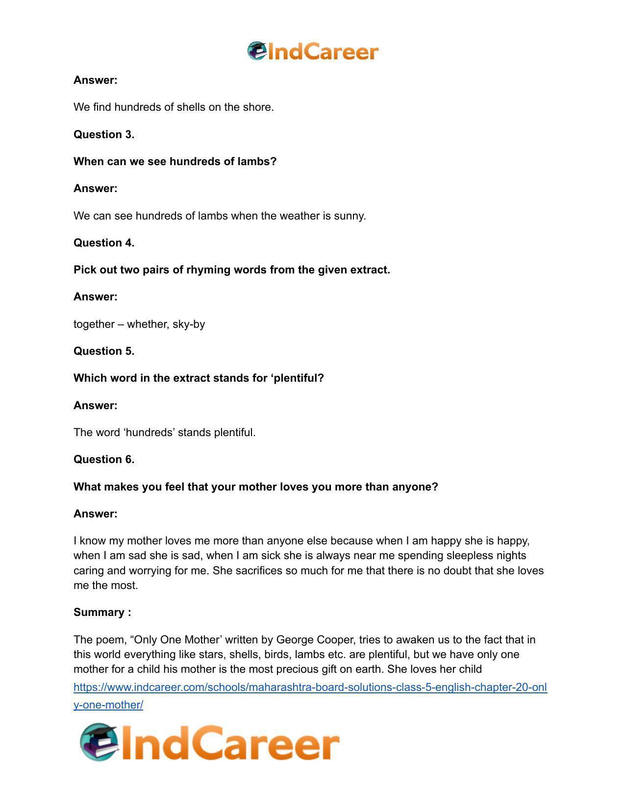 Maharashtra Board Solutions Class 5-English: Chapter 20- Only One Mother - Page 8