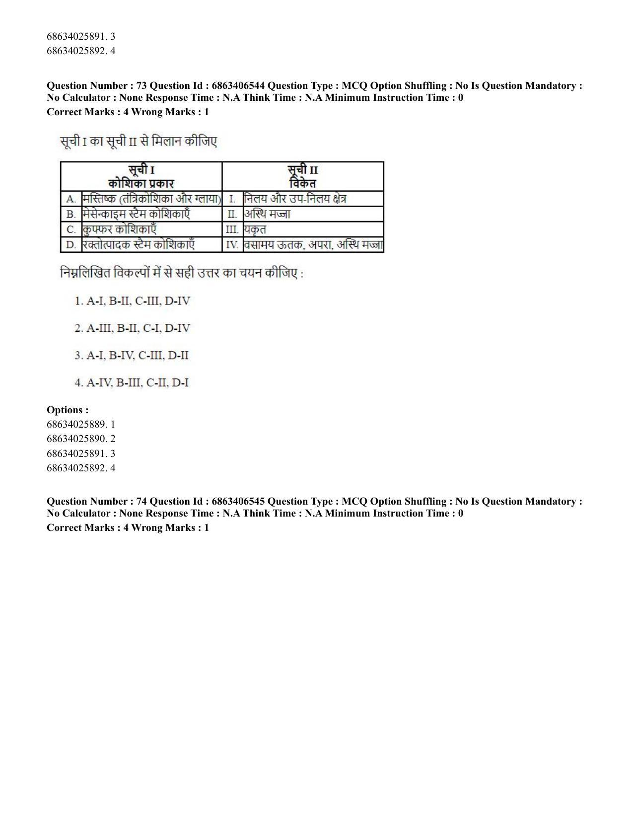 CUET PG 2023: SCQP28 – Zoology (Hindi) - Shift 3 (05-06-2023) Question Paper - Page 72