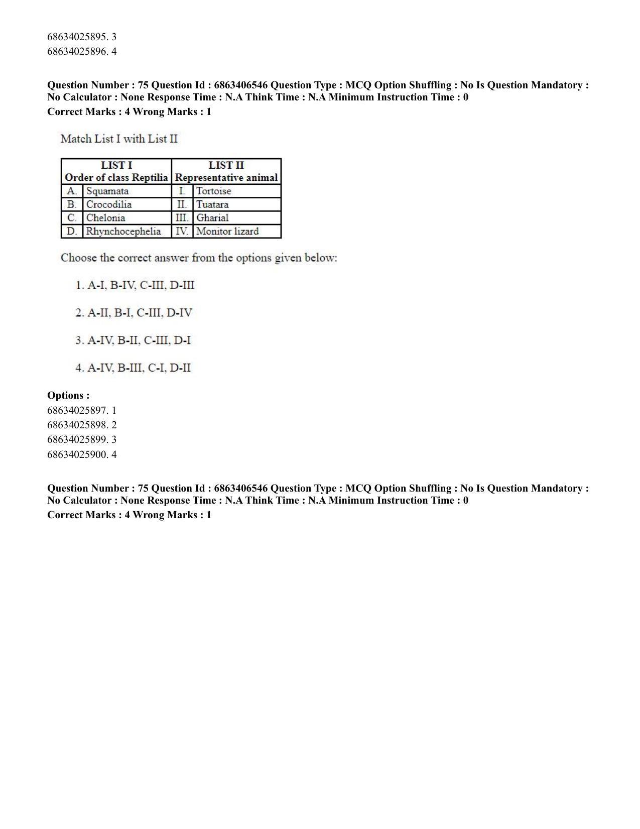 CUET PG 2023: SCQP28 – Zoology (Hindi) - Shift 3 (05-06-2023) Question Paper - Page 74