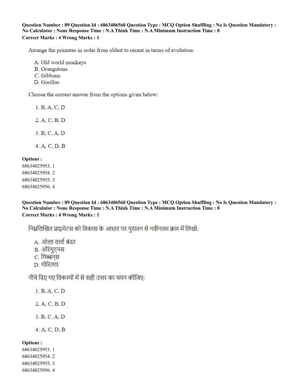 CUET PG 2023: SCQP28 – Zoology (Hindi) - Shift 3 (05-06-2023) Question Paper - Page 90