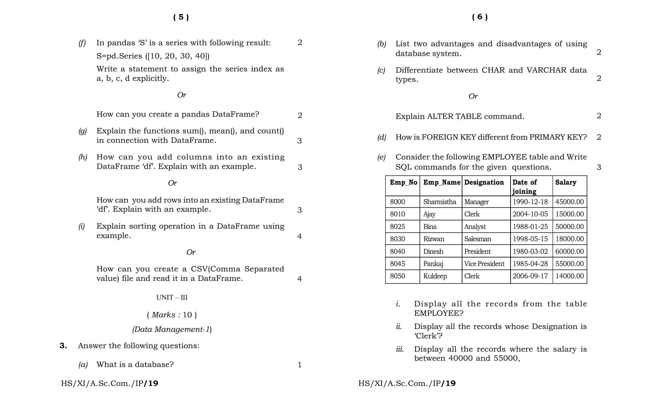 Meghalaya Board (MBOSE) Class 11 Informatics_Practics 2019 Question Paper - Page 3