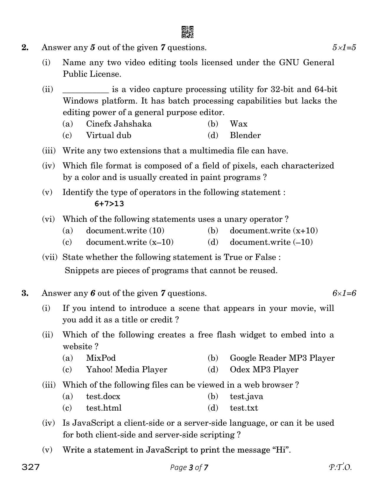 CBSE Class 12 Web Applications (Compartment) 2023 Question Paper - Page 3