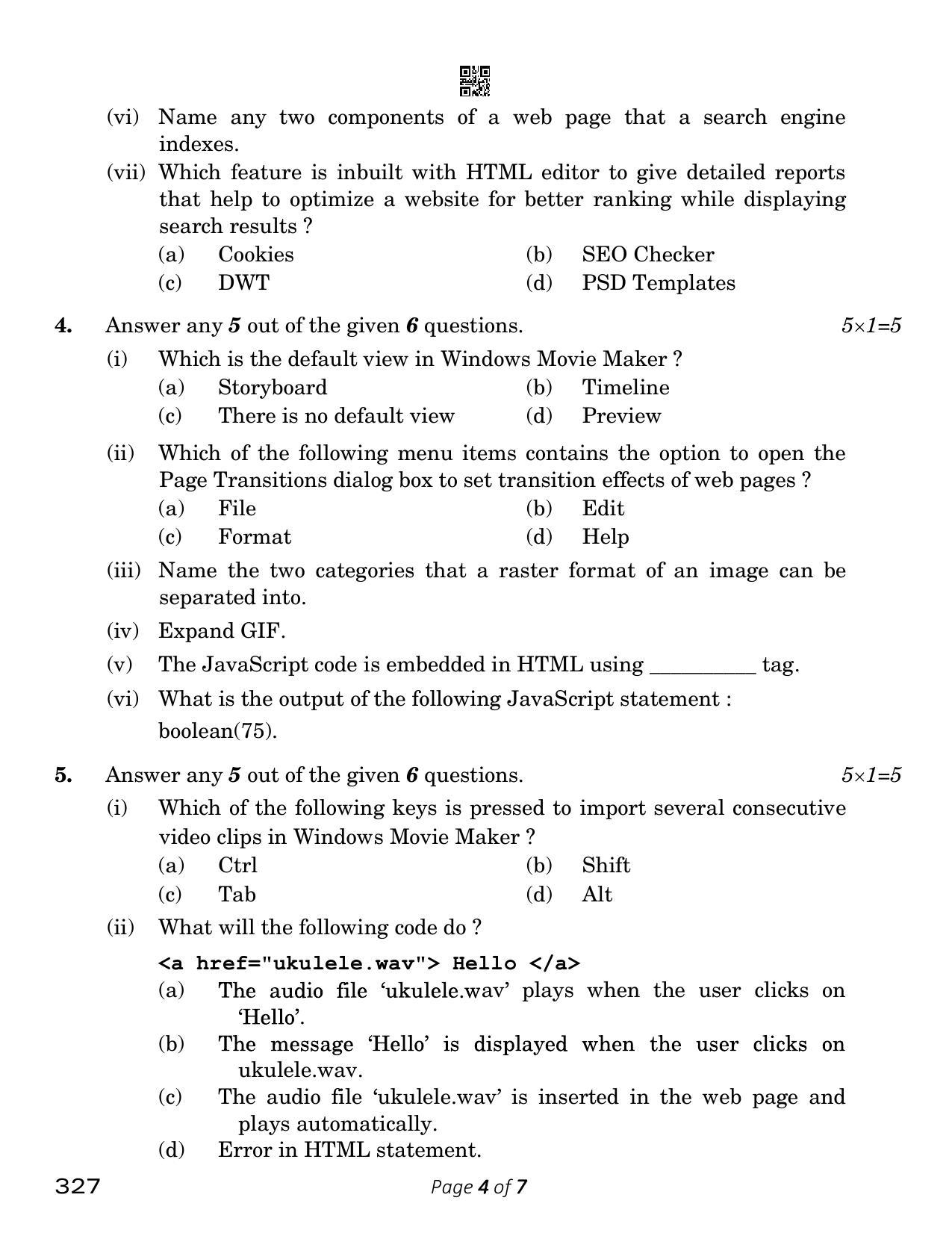 CBSE Class 12 Web Applications (Compartment) 2023 Question Paper - Page 4