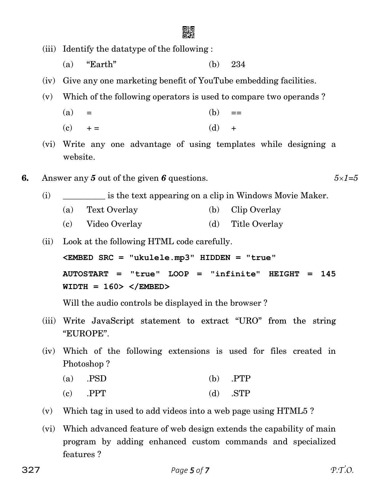 CBSE Class 12 Web Applications (Compartment) 2023 Question Paper - Page 5