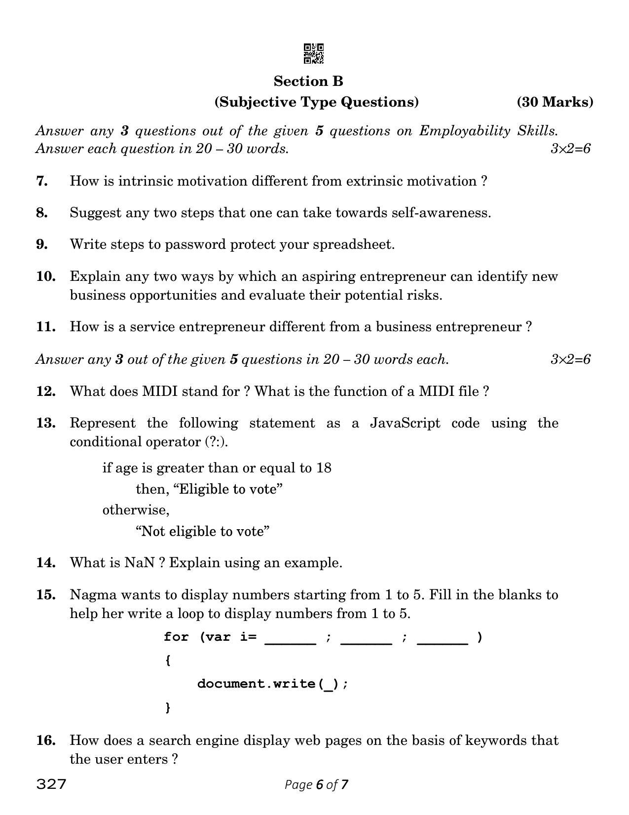 CBSE Class 12 Web Applications (Compartment) 2023 Question Paper - Page 6