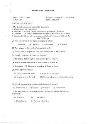 JKBOSE Class 12 Physical Education Model Question Paper 2023
