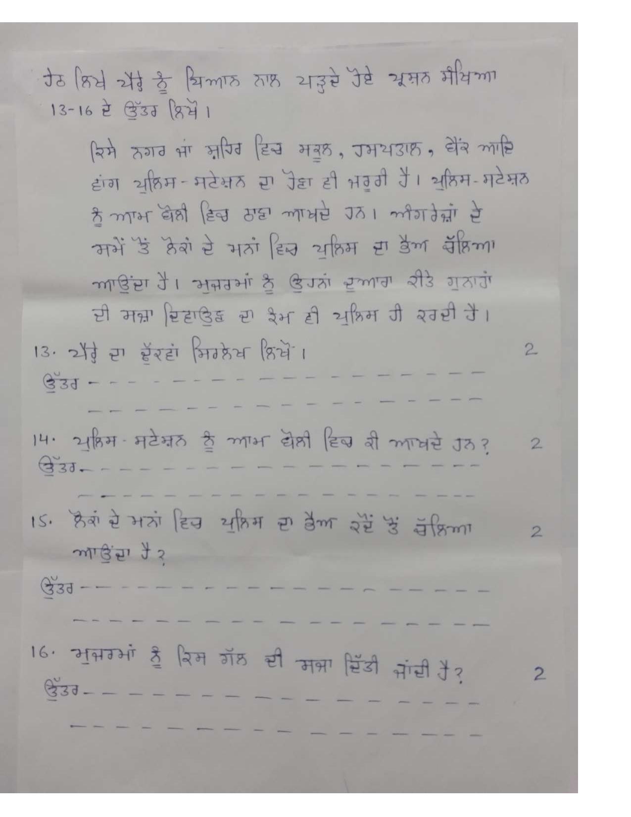 RBSE Class 8 2024 Punjabi Sample Paper - Page 6