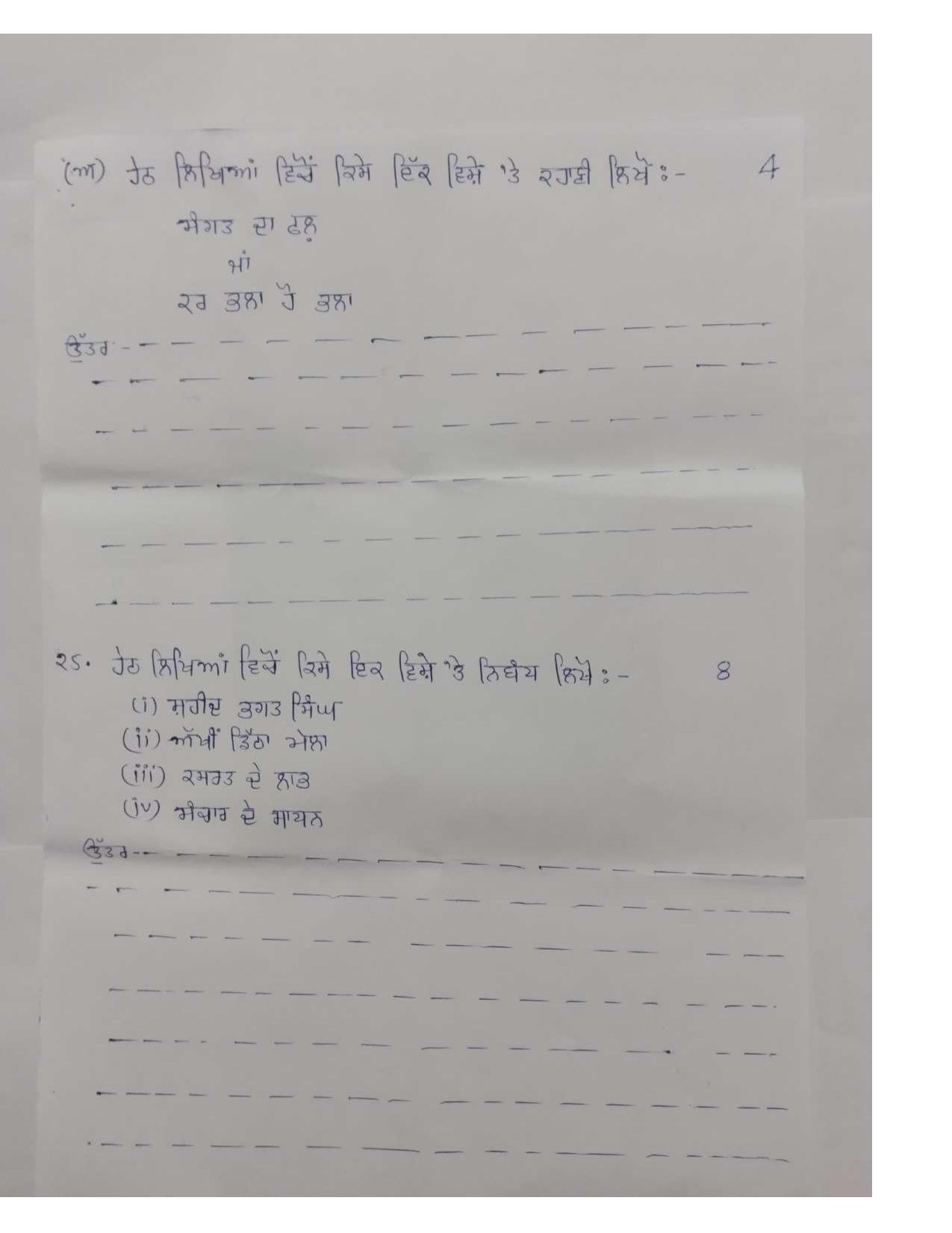 RBSE Class 8 2024 Punjabi Sample Paper - Page 12