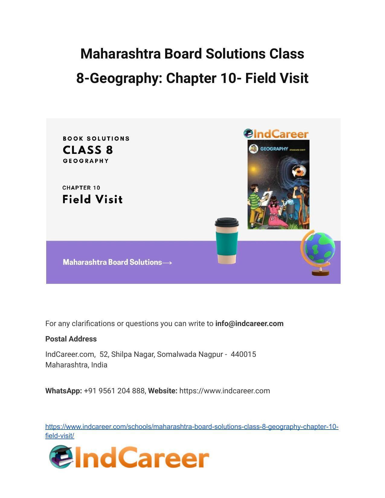 Maharashtra Board Solutions Class 8Geography Chapter 10 Field Visit IndCareer Docs