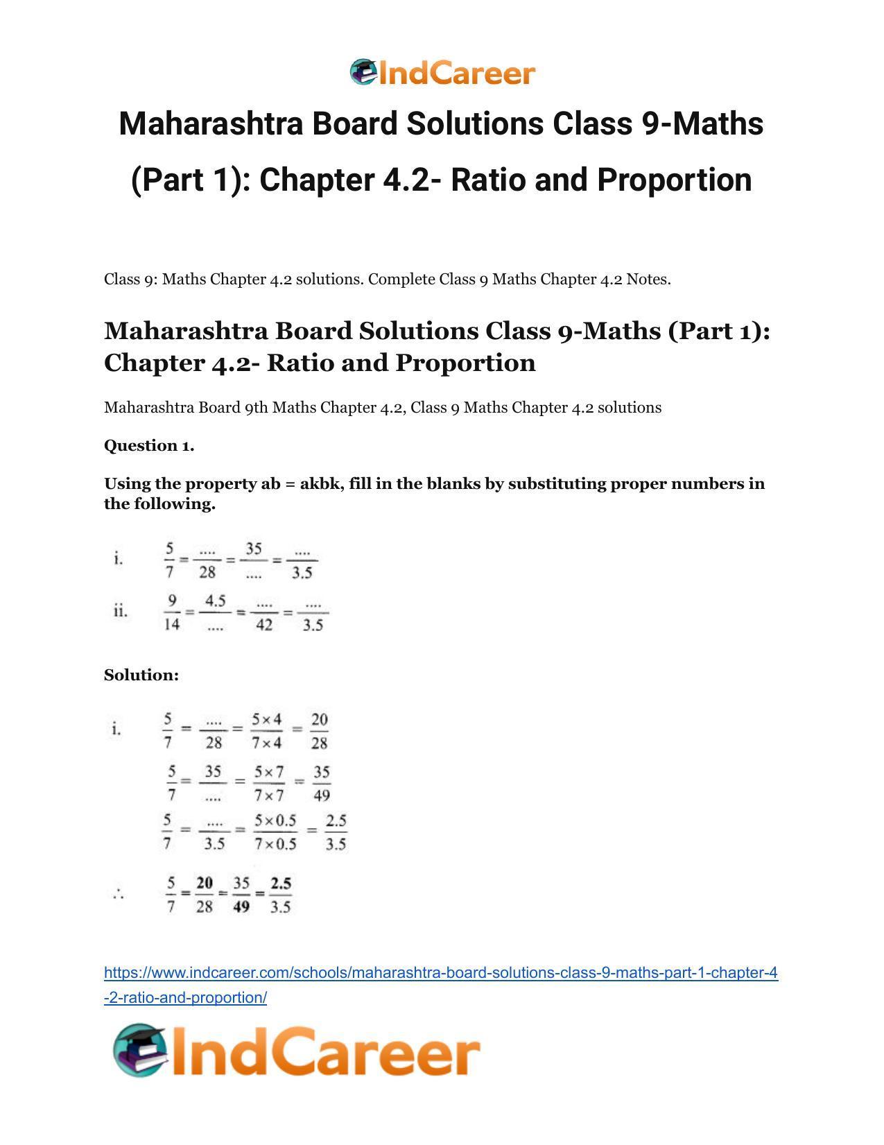 Maharashtra Board Solutions Class 9-Maths (Part 1): Chapter 4.2- Ratio and Proportion - Page 2