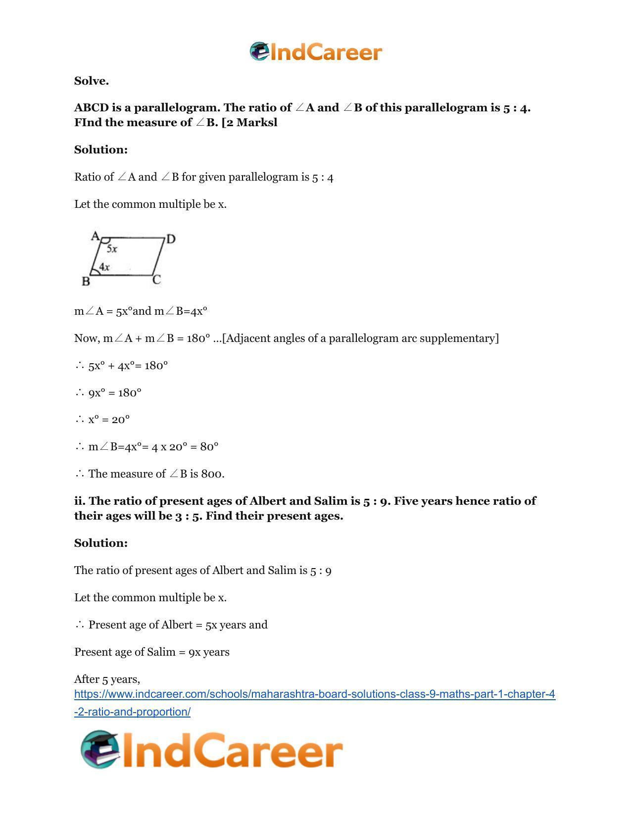Maharashtra Board Solutions Class 9-Maths (Part 1): Chapter 4.2- Ratio and Proportion - Page 9