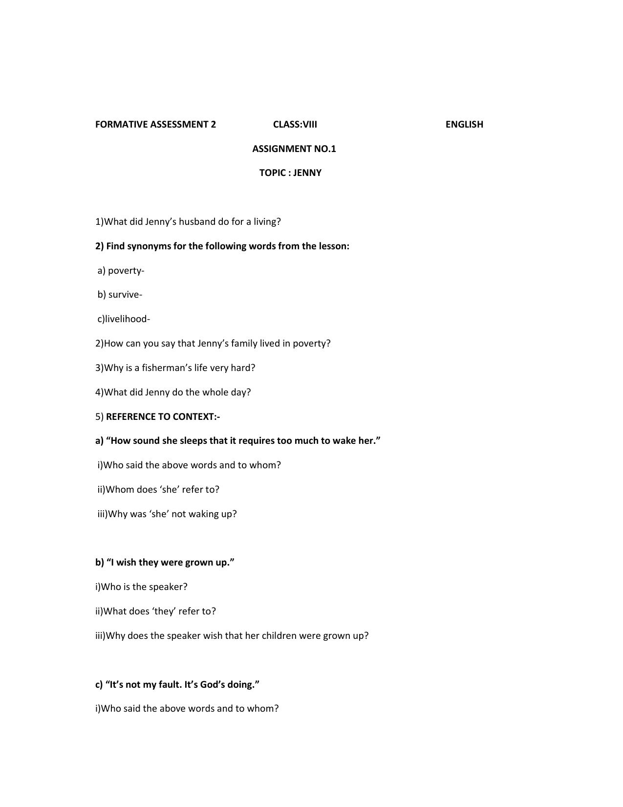 CBSE Worksheets for Class 8 English Assignment 24 - Page 1