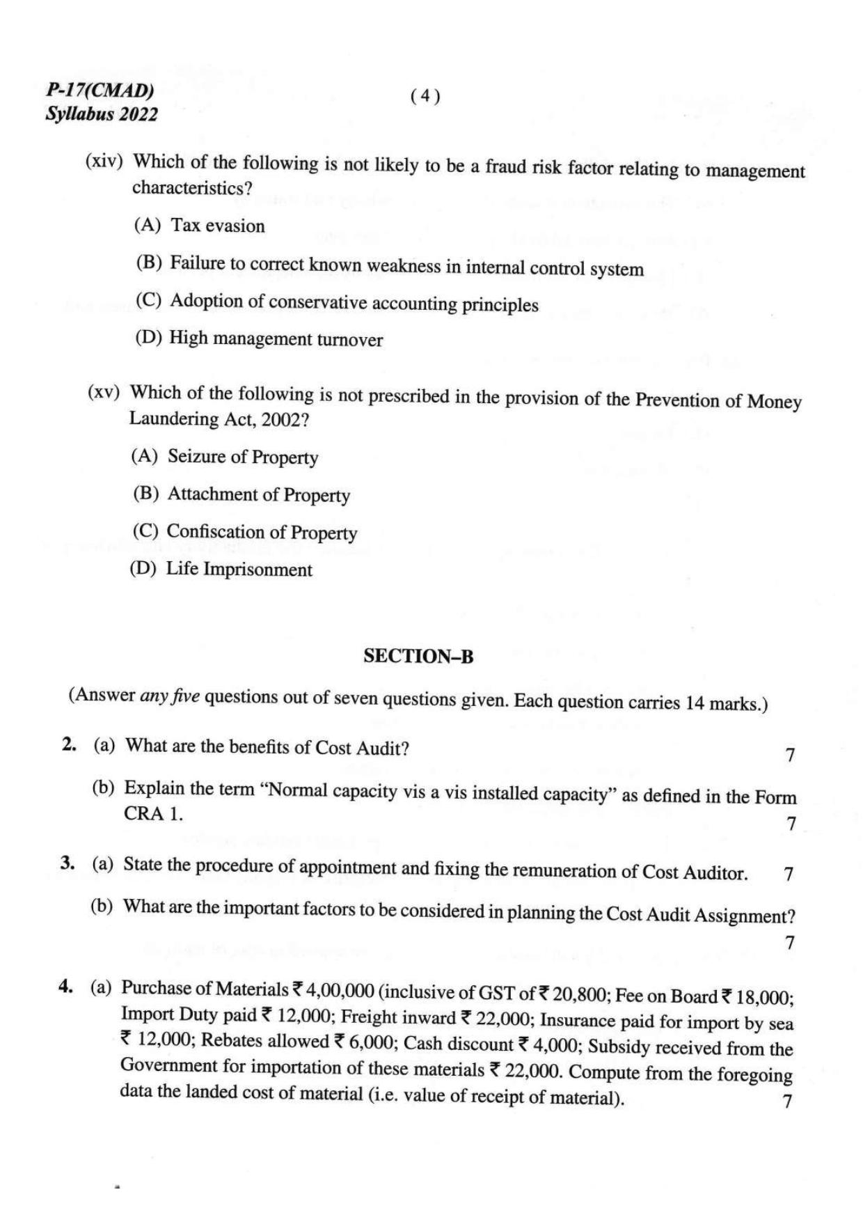 ICMAI Final December 2023 Question Paper - Cost And Management Audit - Page 4