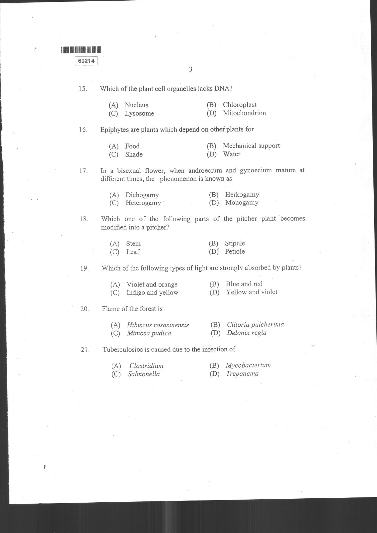 CUSAT CAT 2014 Botany Question Paper - Page 5