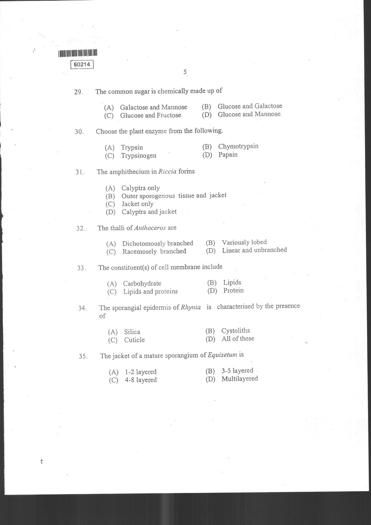 CUSAT CAT 2014 Botany Question Paper - Page 7