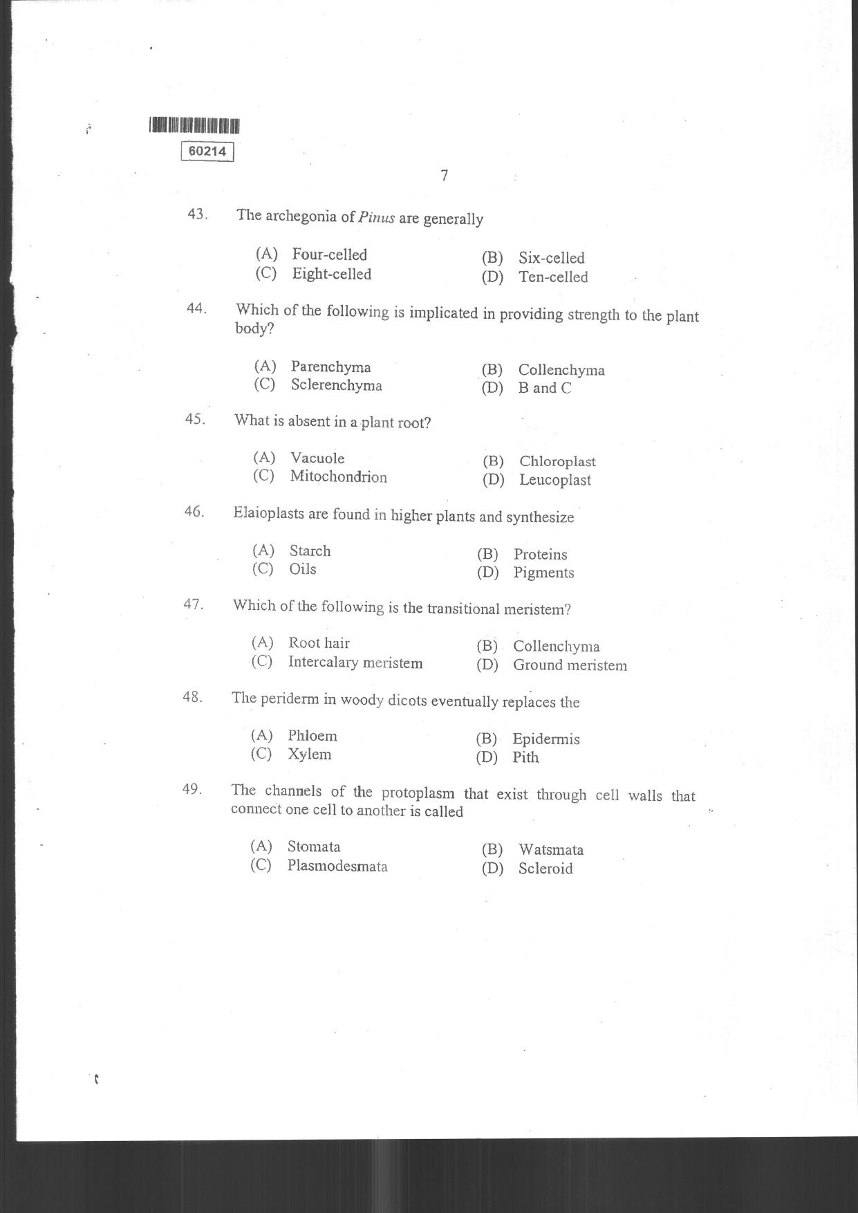 CUSAT CAT 2014 Botany Question Paper - Page 9