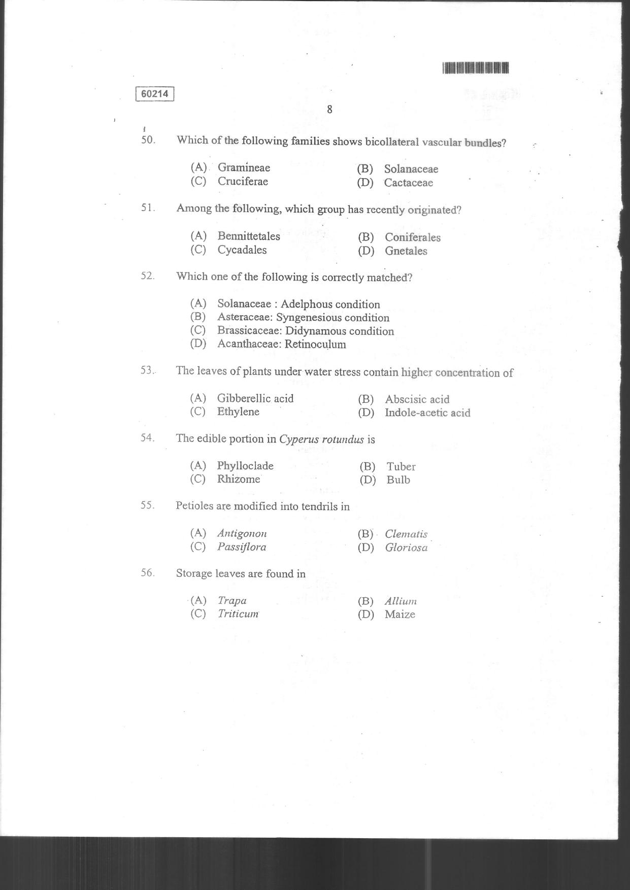CUSAT CAT 2014 Botany Question Paper - Page 10