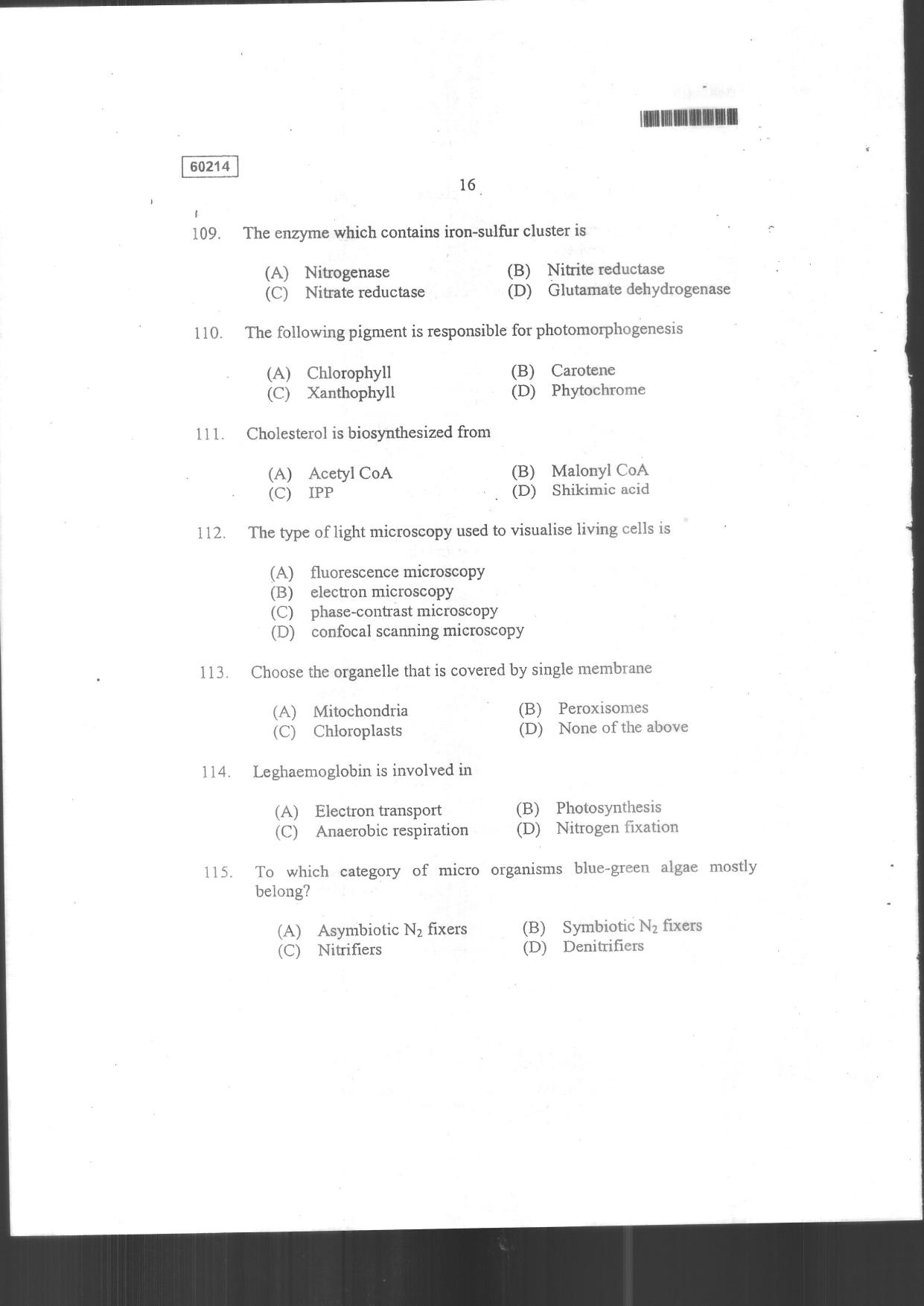 CUSAT CAT 2014 Botany Question Paper - Page 18
