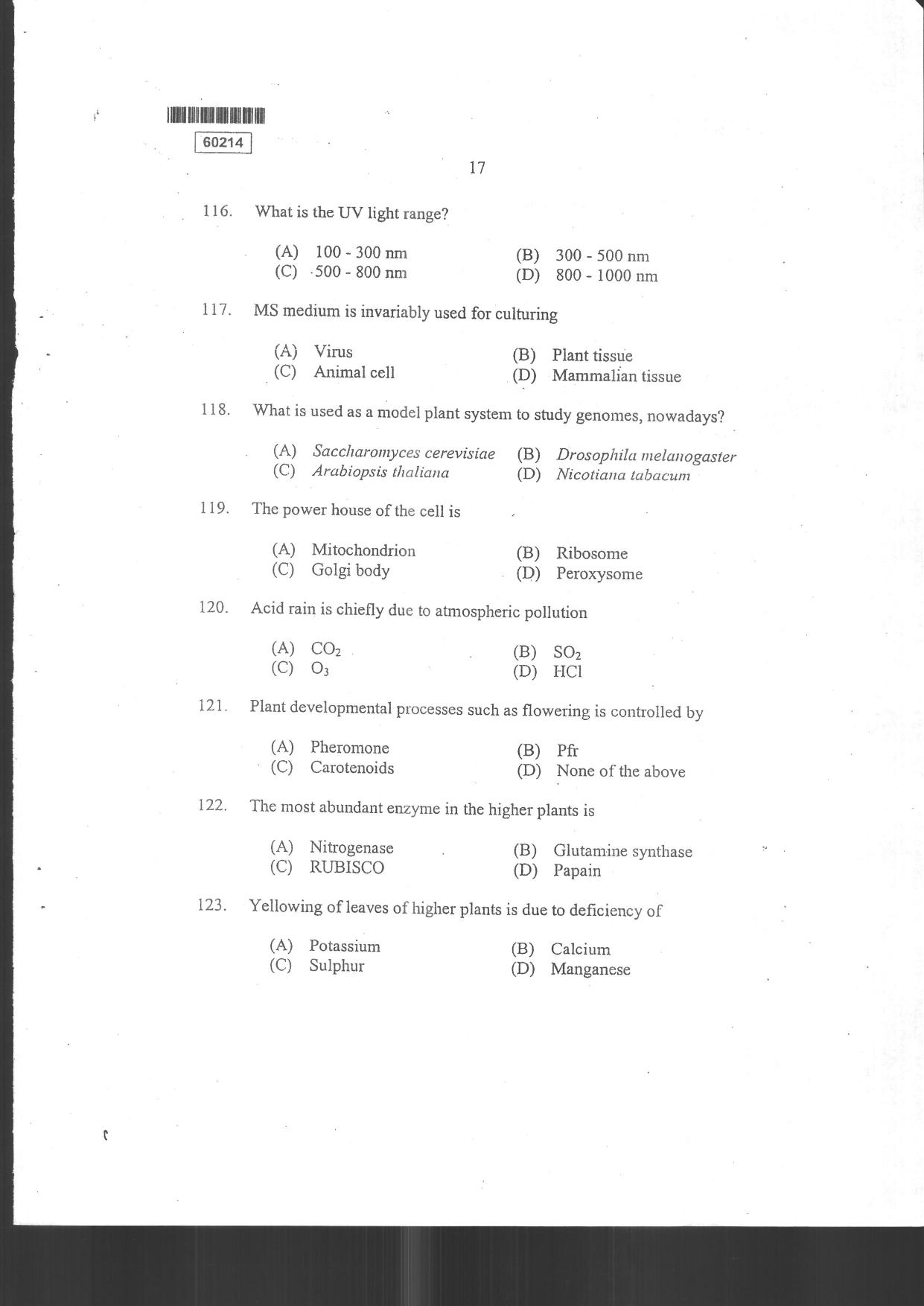CUSAT CAT 2014 Botany Question Paper - Page 19