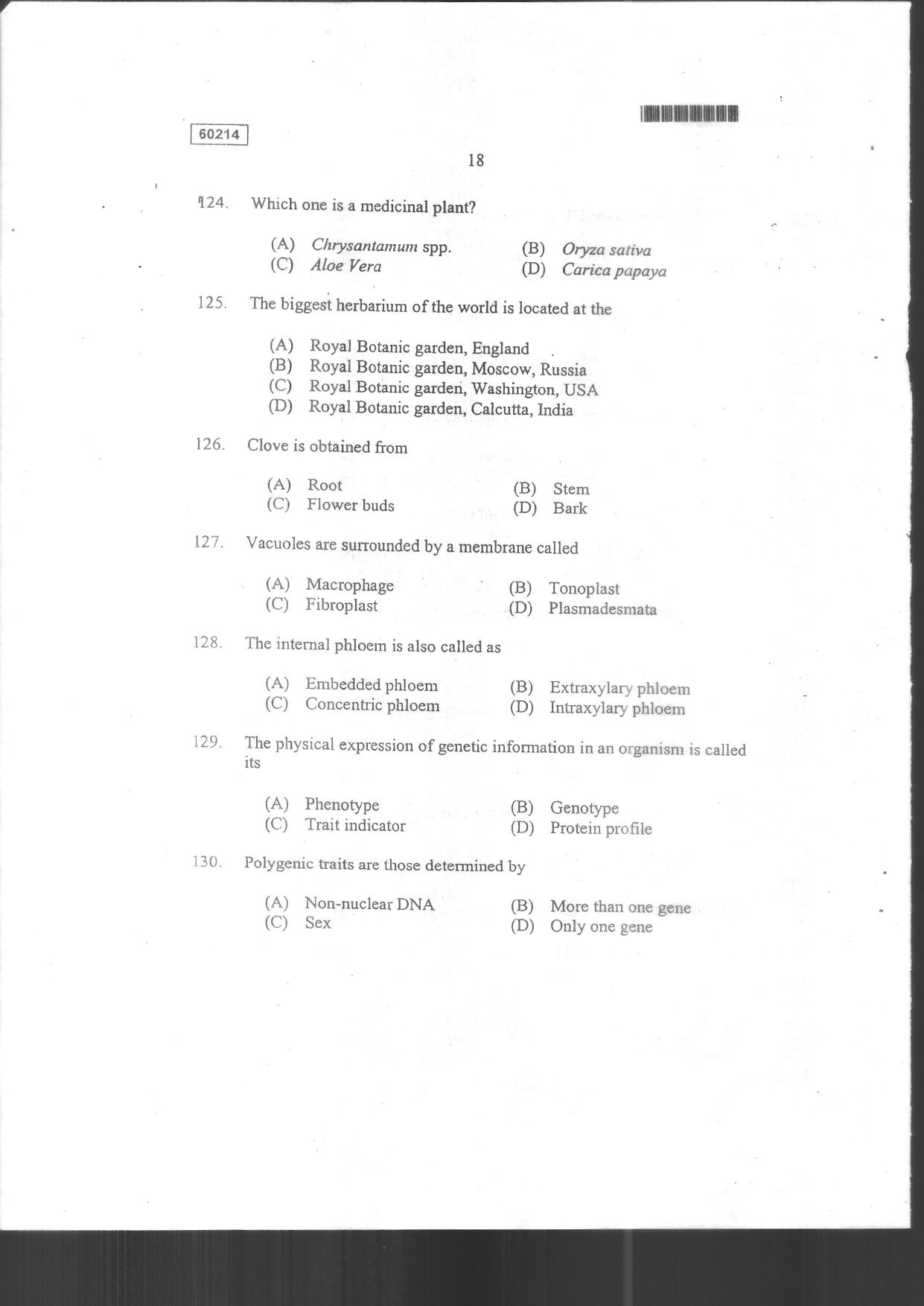 CUSAT CAT 2014 Botany Question Paper - Page 20