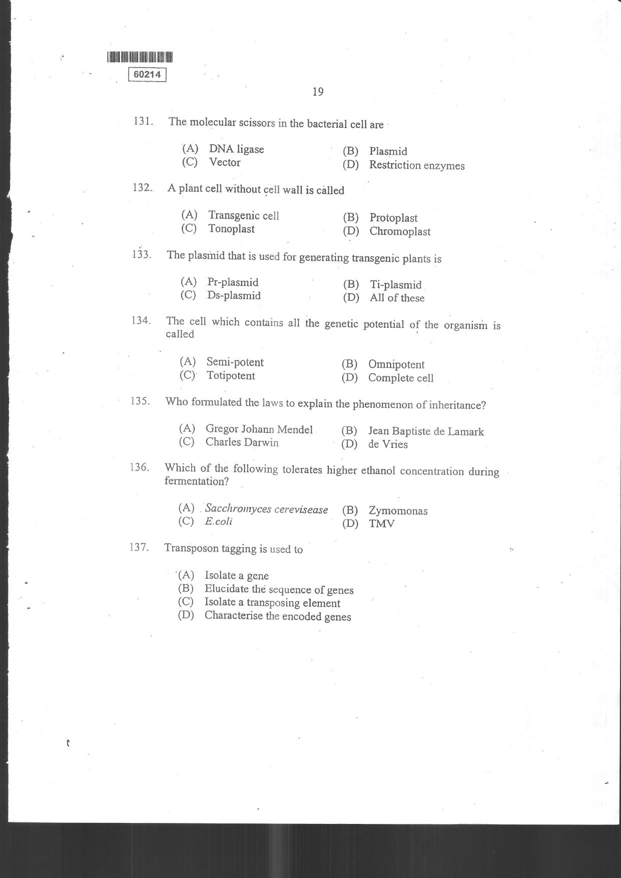 CUSAT CAT 2014 Botany Question Paper - Page 21