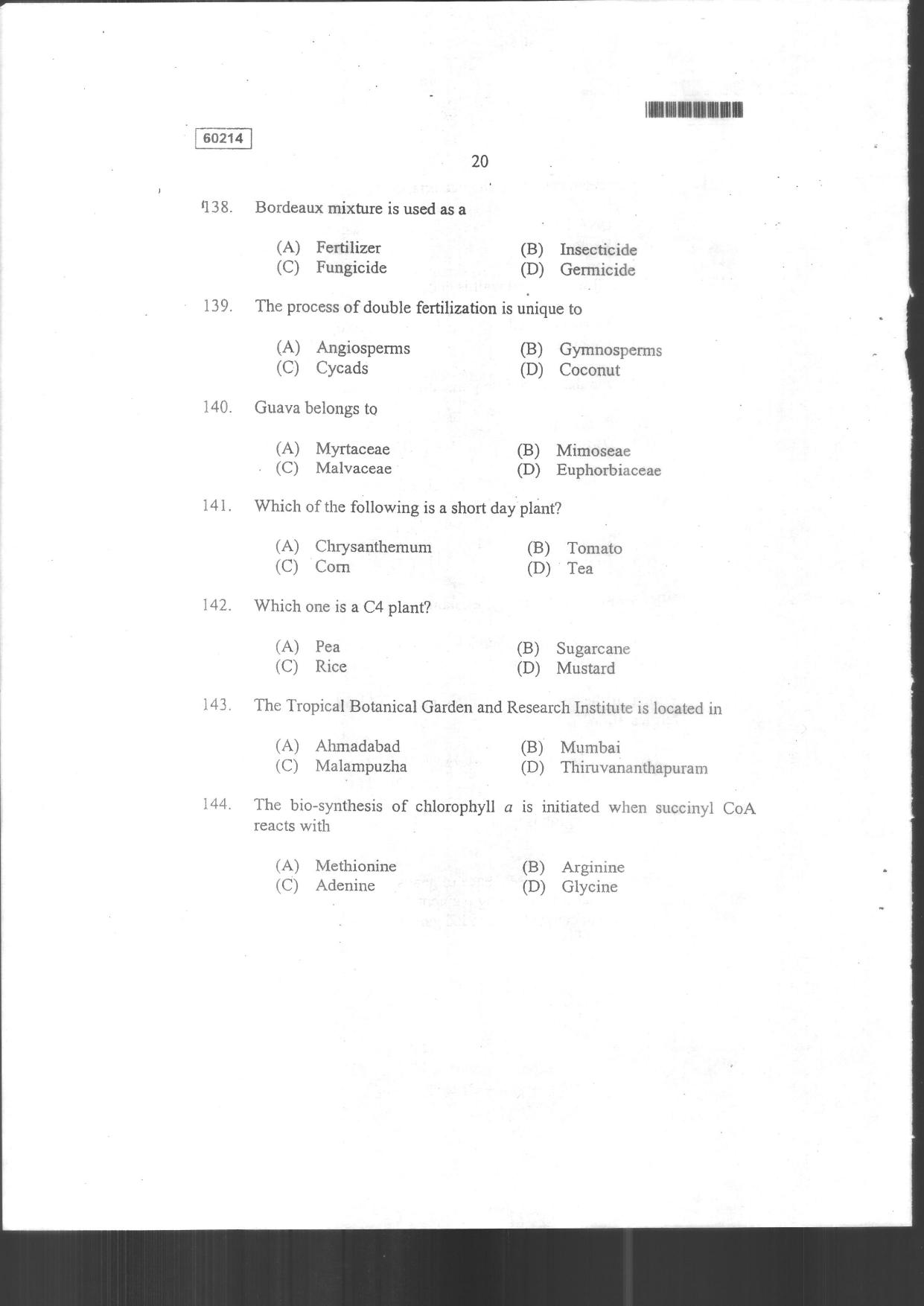 CUSAT CAT 2014 Botany Question Paper - Page 22