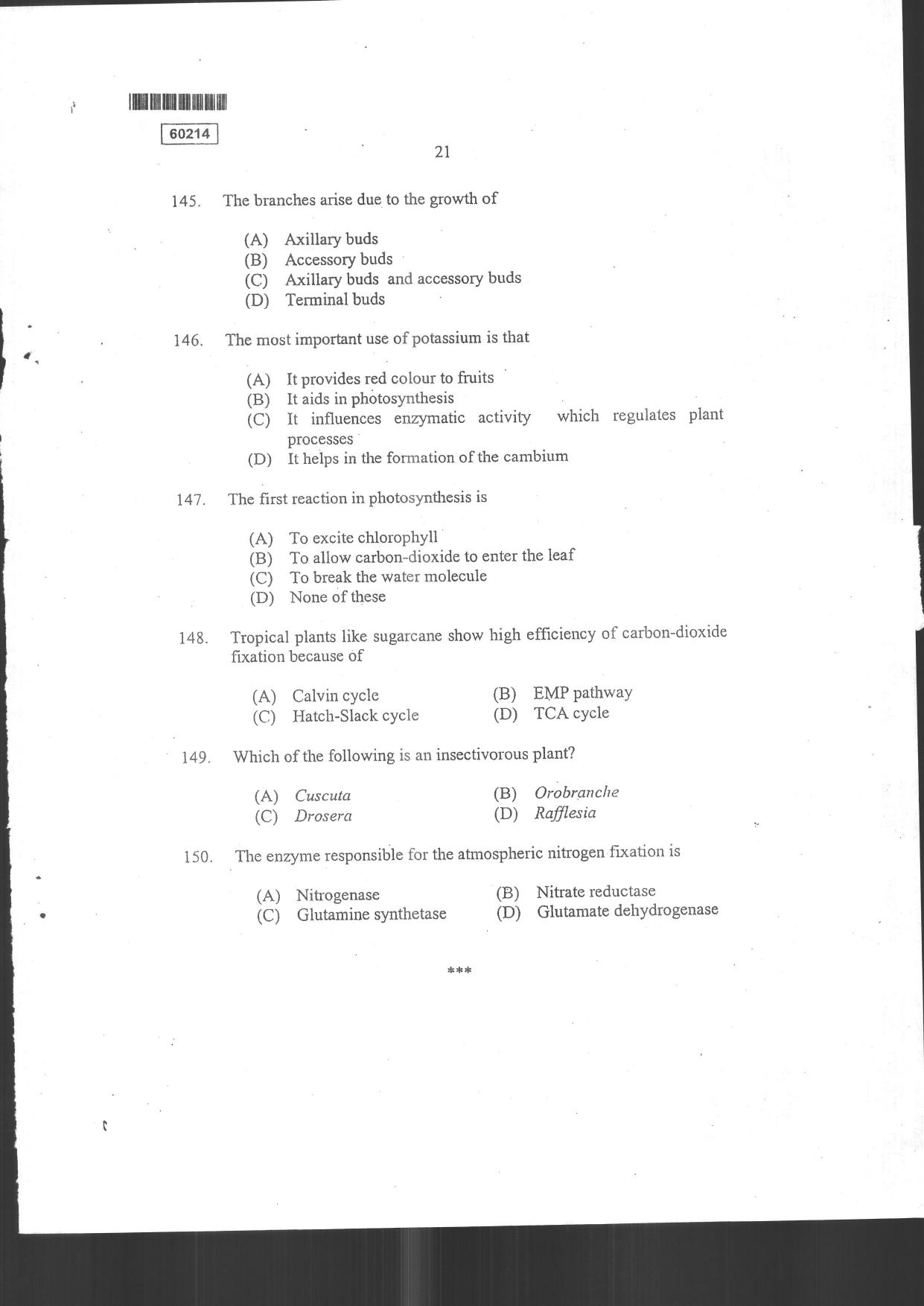 CUSAT CAT 2014 Botany Question Paper - Page 23