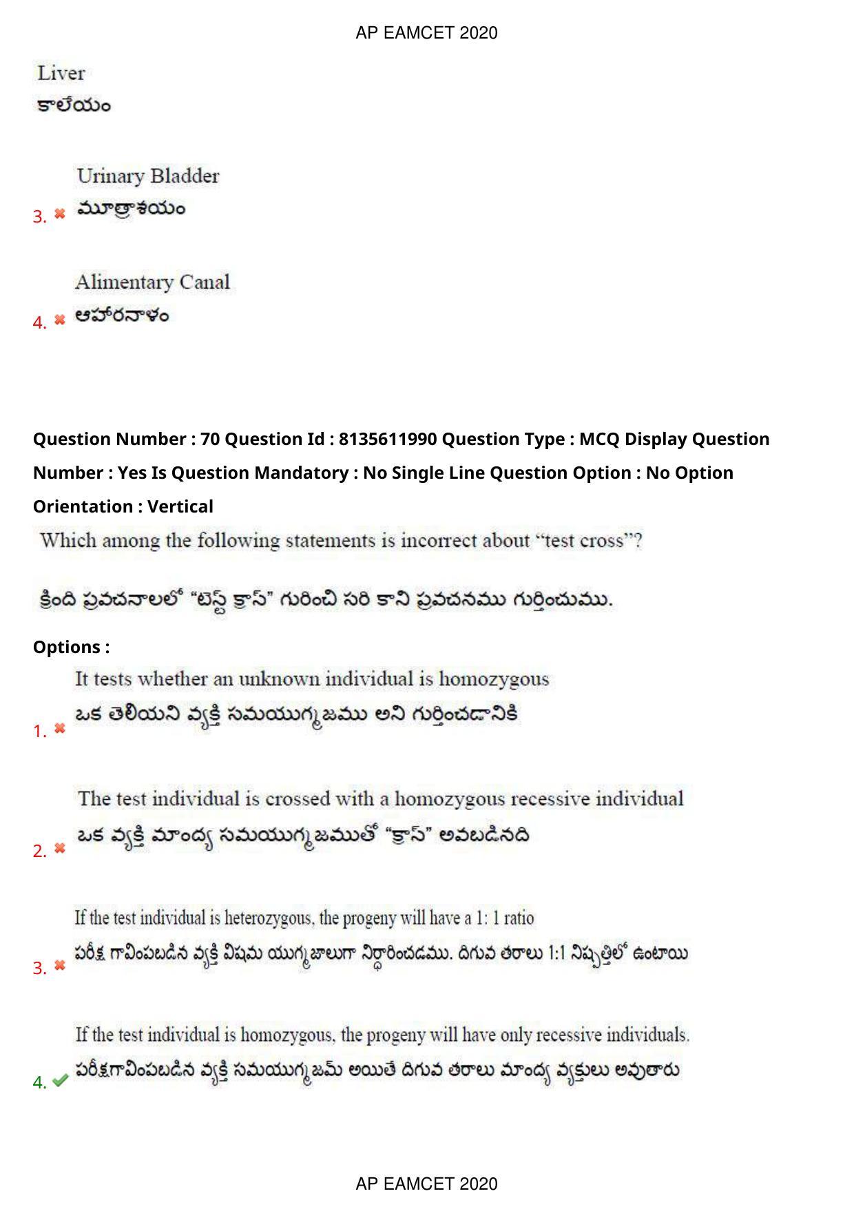 TS EAMCET 2020 Agriculture and Medical Question Paper with Key (25 Sep.2020 Forenoon) - Page 54