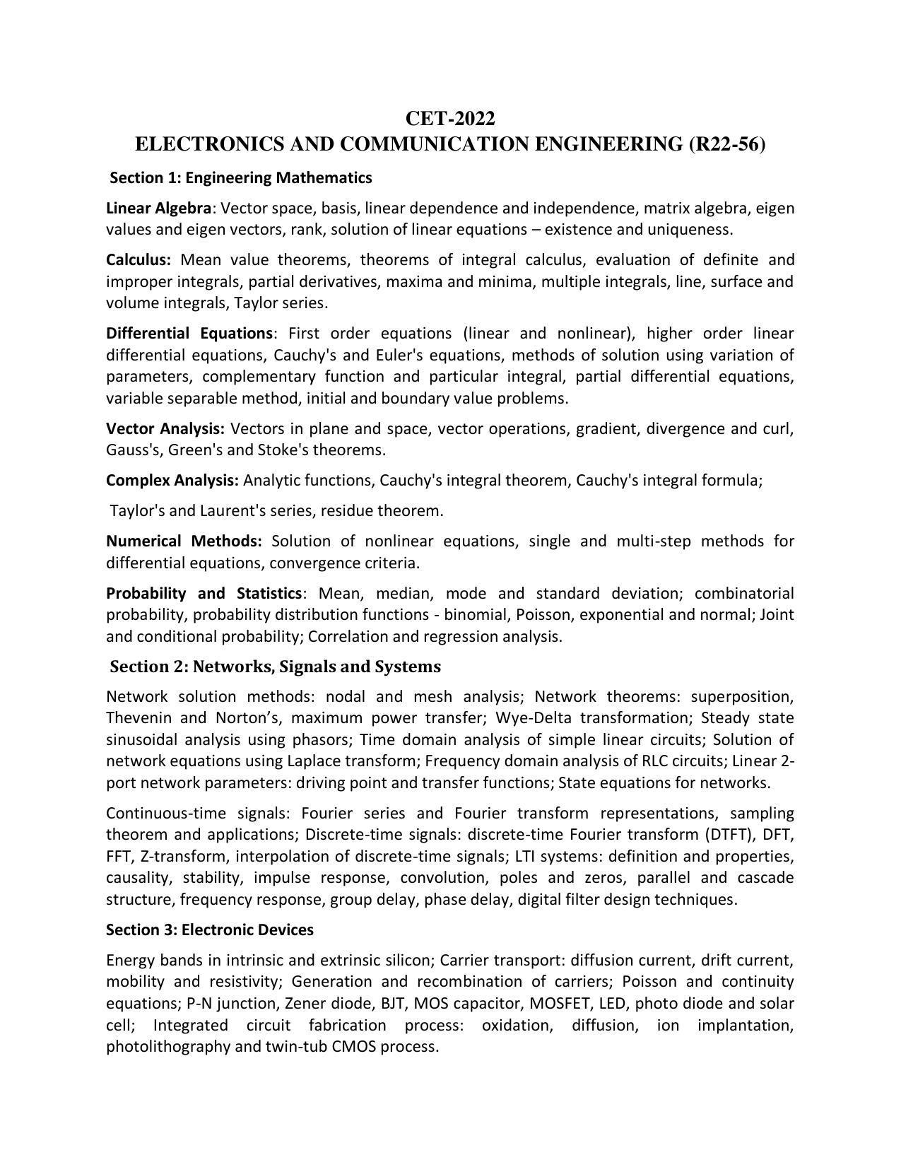 AP RCET Electronics & Communication Engineering Syllabus - Page 1