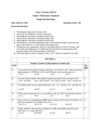 CBSE Class 10 Mathematics (Standard) Sample Papers 2023
