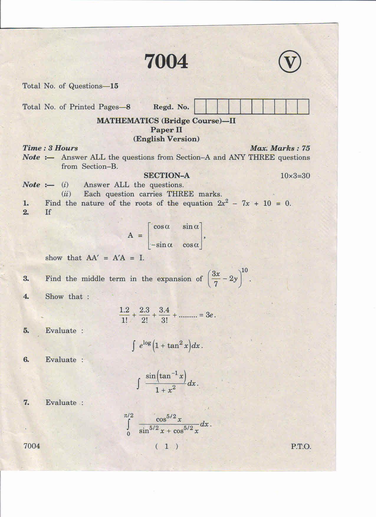 AP Inter 2nd Year Mathematics (Bridge Course)-II March-2019-Vocational Question Paper - Page 1