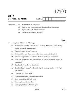 MSBTE Summer Question Paper 2019 - Basic Science - Chemistry