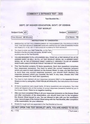 Odisha CPET SANSKRIT 2020 Question Paper