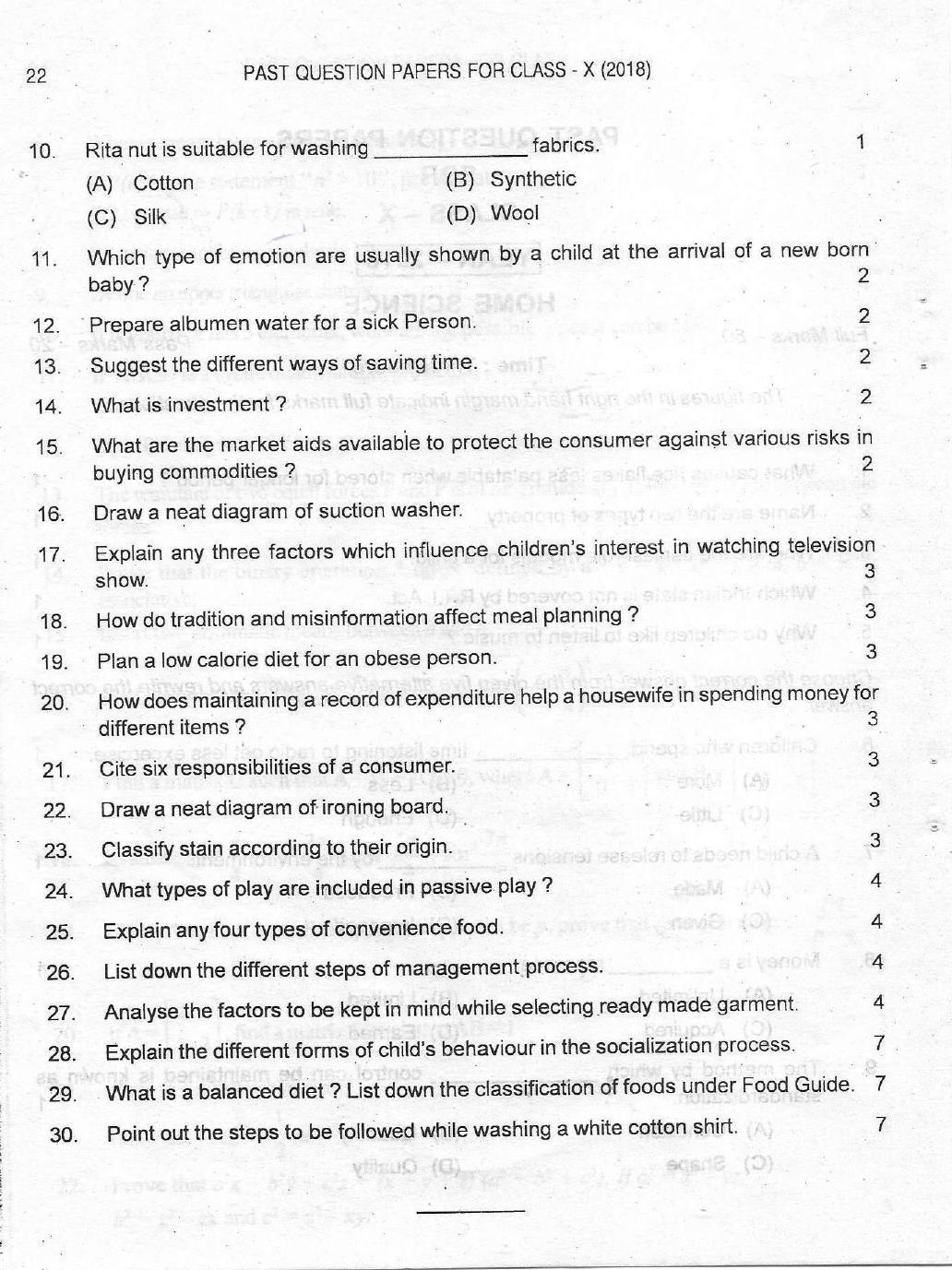Manipur HSLC 2018 Home Science Question Paper - Page 2