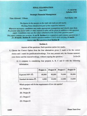 ICMAI June 2019 Strategic Financial Management Question Paper (Final) 