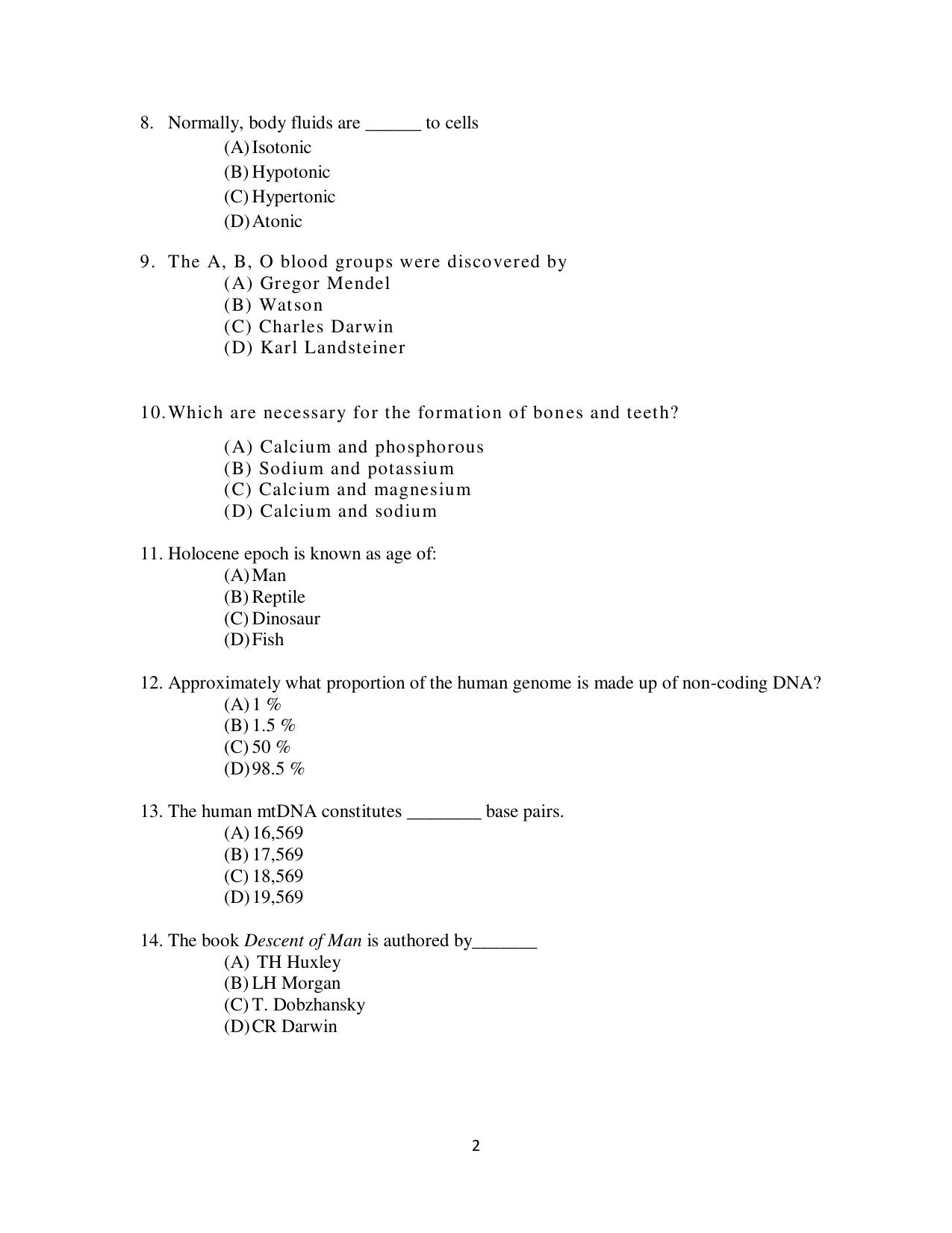 Odisha CPET 2021 ANTHROPOLOGY(SCIENCE) Question Paper - Page 2