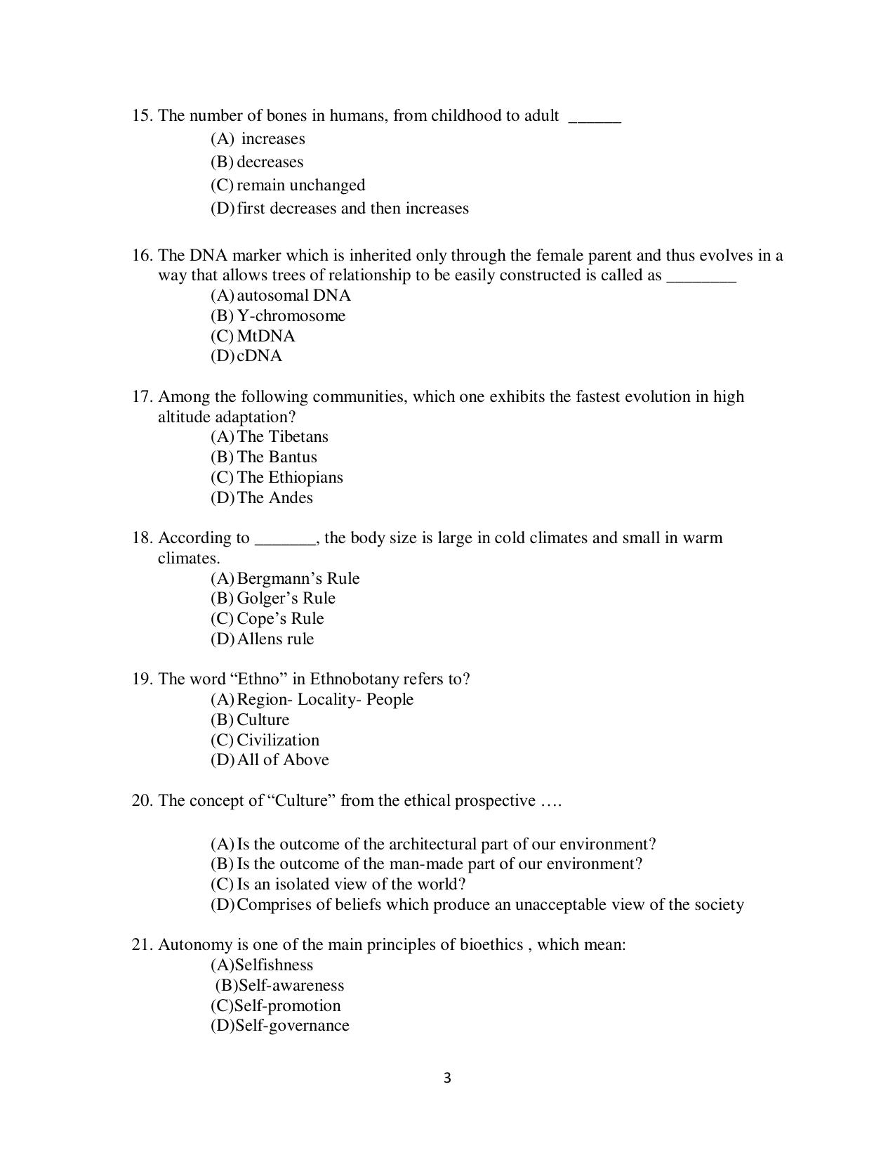 Odisha CPET 2021 ANTHROPOLOGY(SCIENCE) Question Paper - Page 3