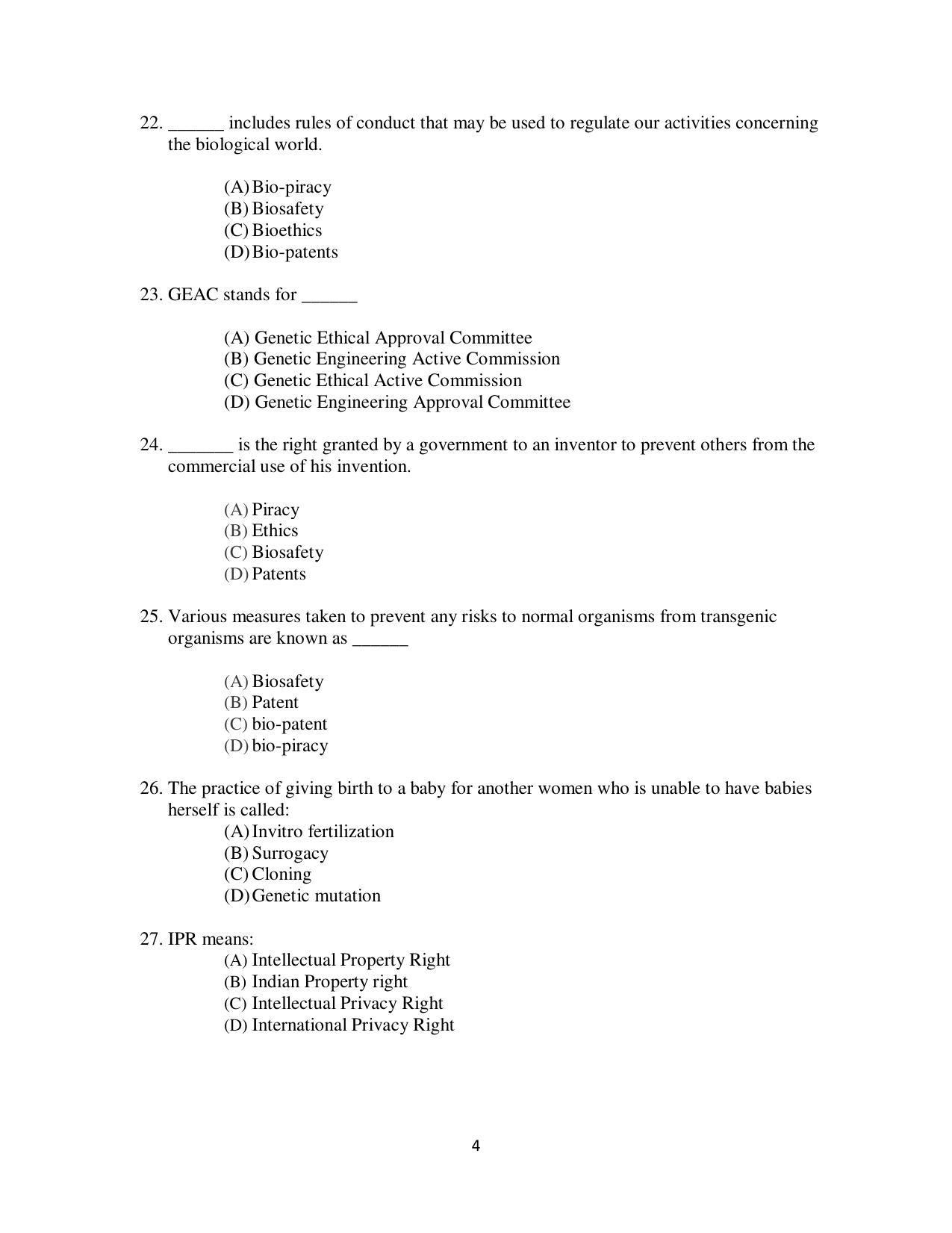 Odisha CPET 2021 ANTHROPOLOGY(SCIENCE) Question Paper - Page 4