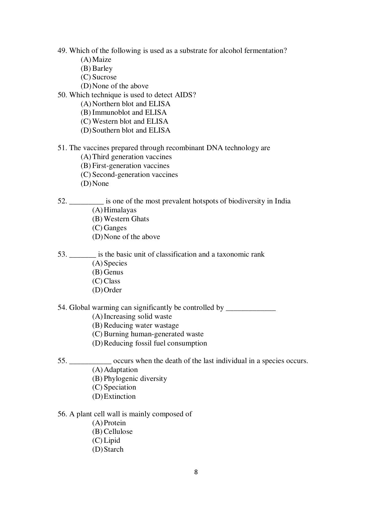 Odisha CPET 2021 ANTHROPOLOGY(SCIENCE) Question Paper - Page 8