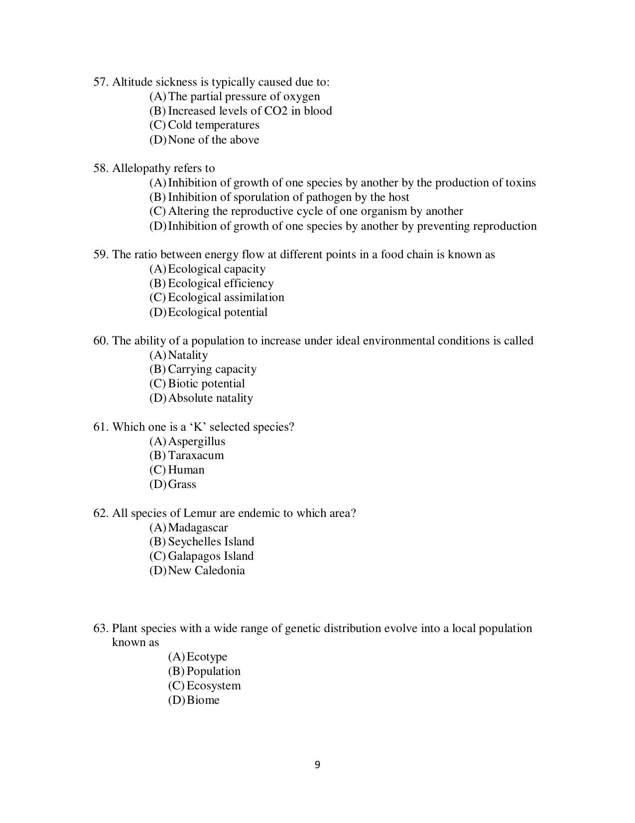 Odisha CPET 2021 ANTHROPOLOGY(SCIENCE) Question Paper - Page 9