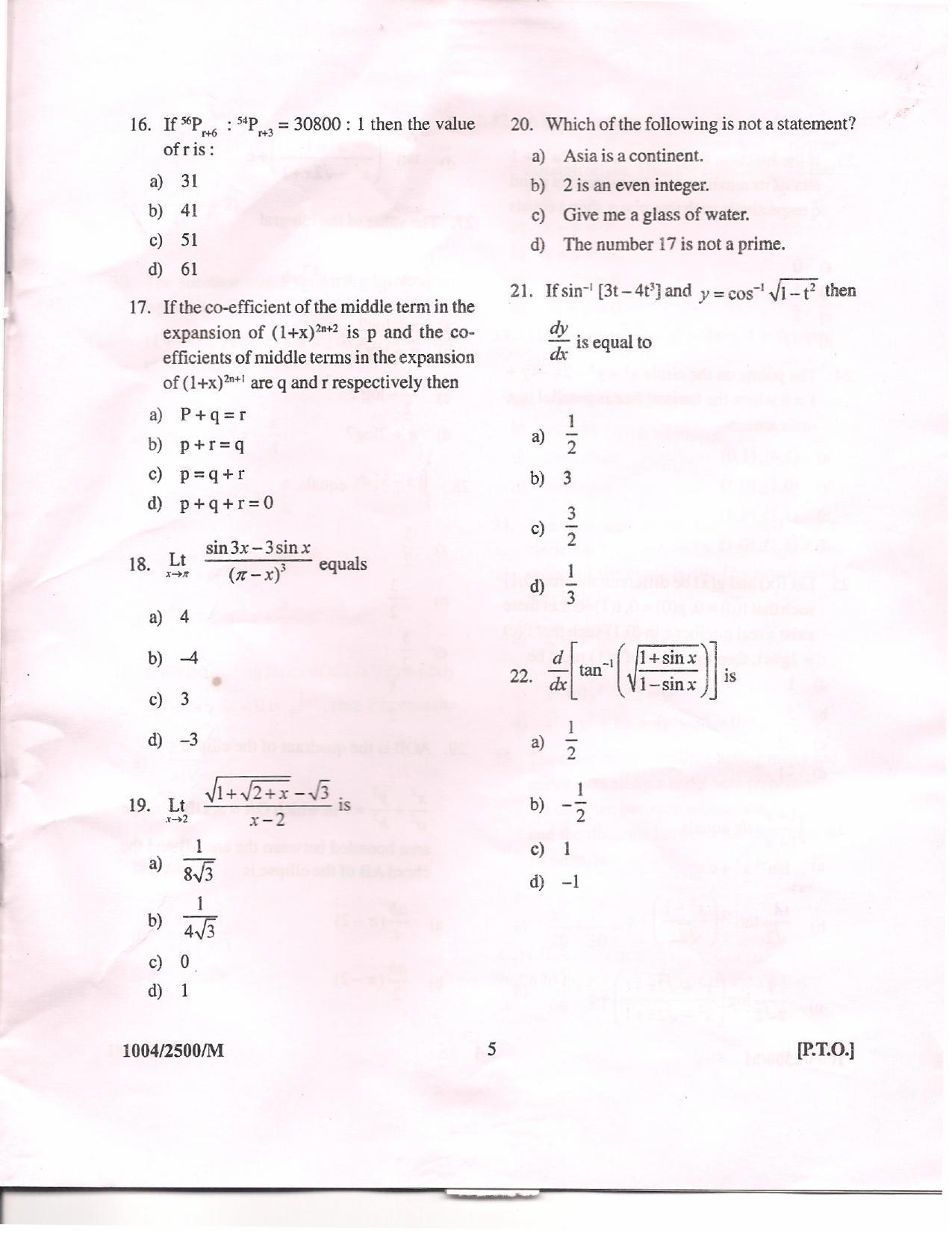 APJEE Mathematics 2010 Question Paper - Page 4