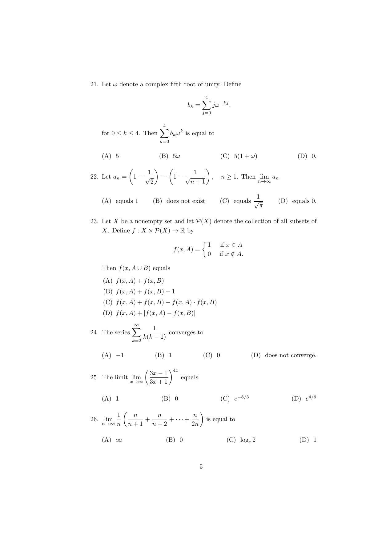 ISI Admission Test MMA (MCQ- Type) 2015 Sample Paper - Page 5